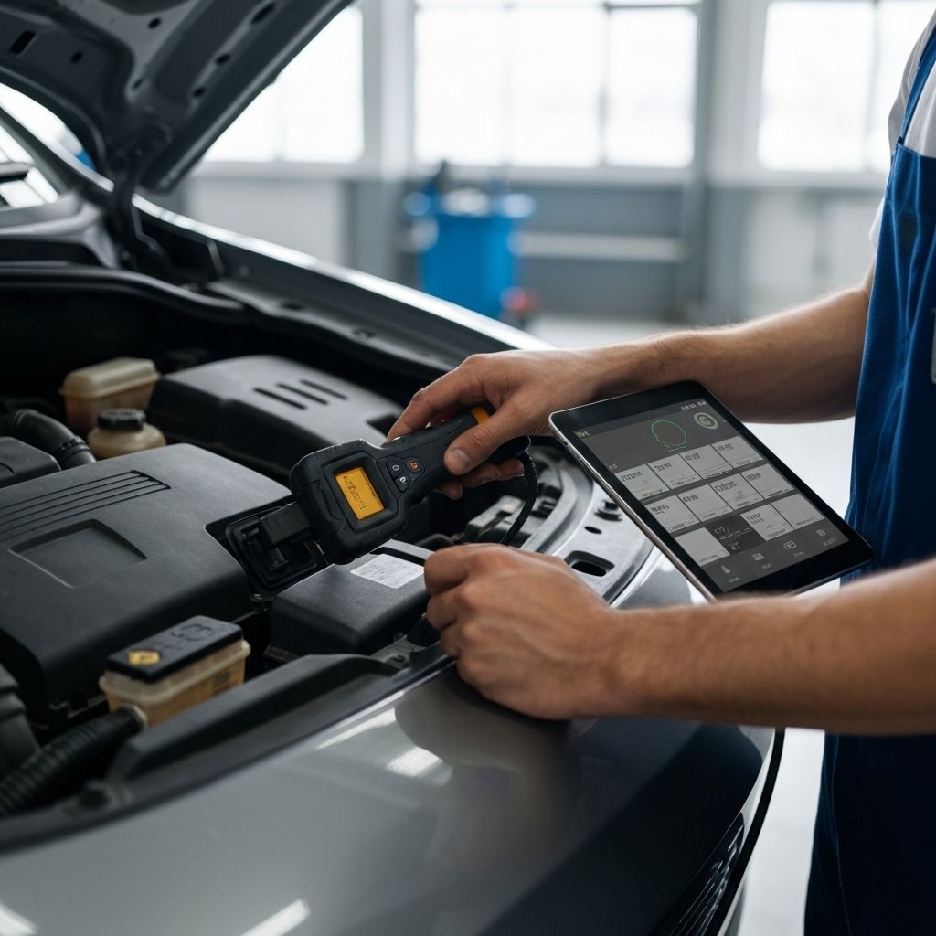 Mechanik pracuje na diagnostike vozidla